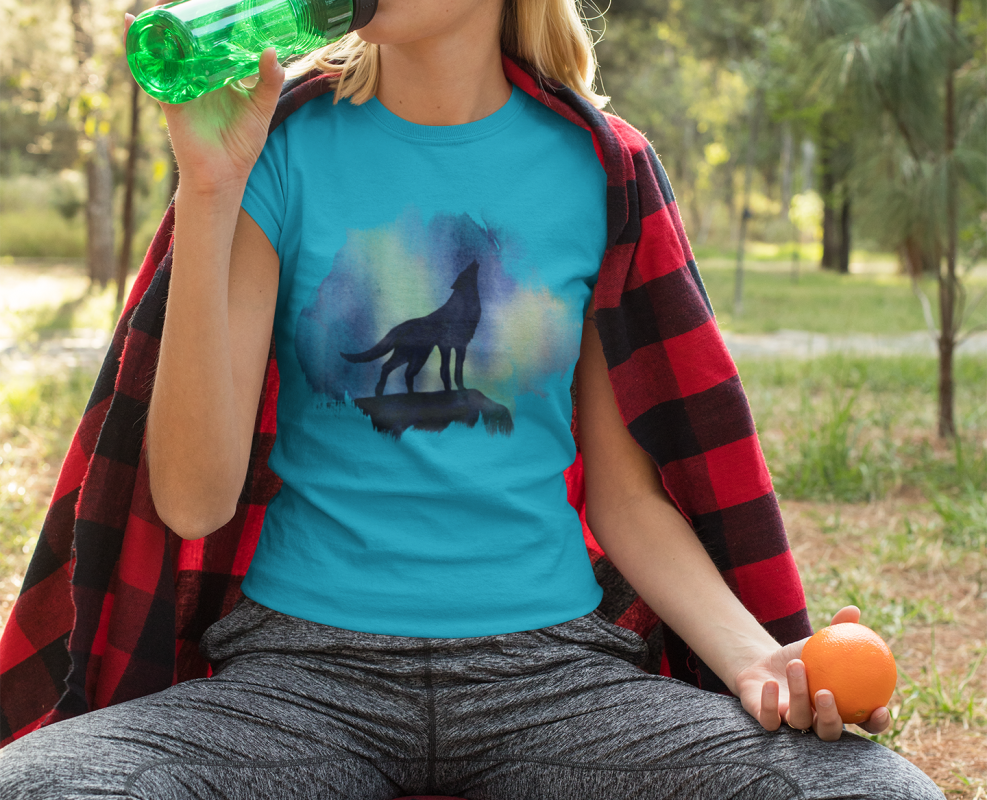 dámské tričko s krátkým rukávem azurová vlk