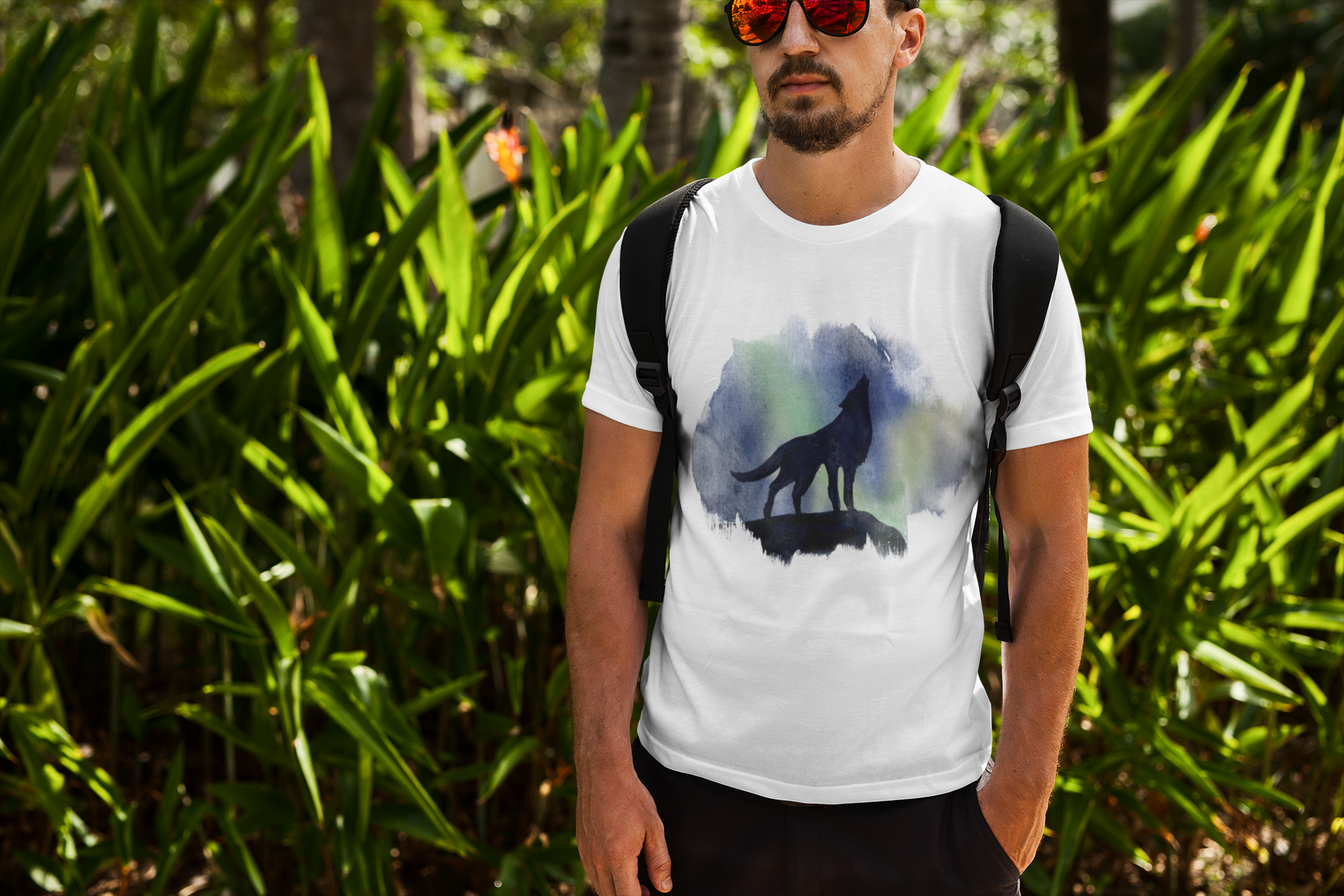 pánské tričko s krátkým rukávem bílá vlk