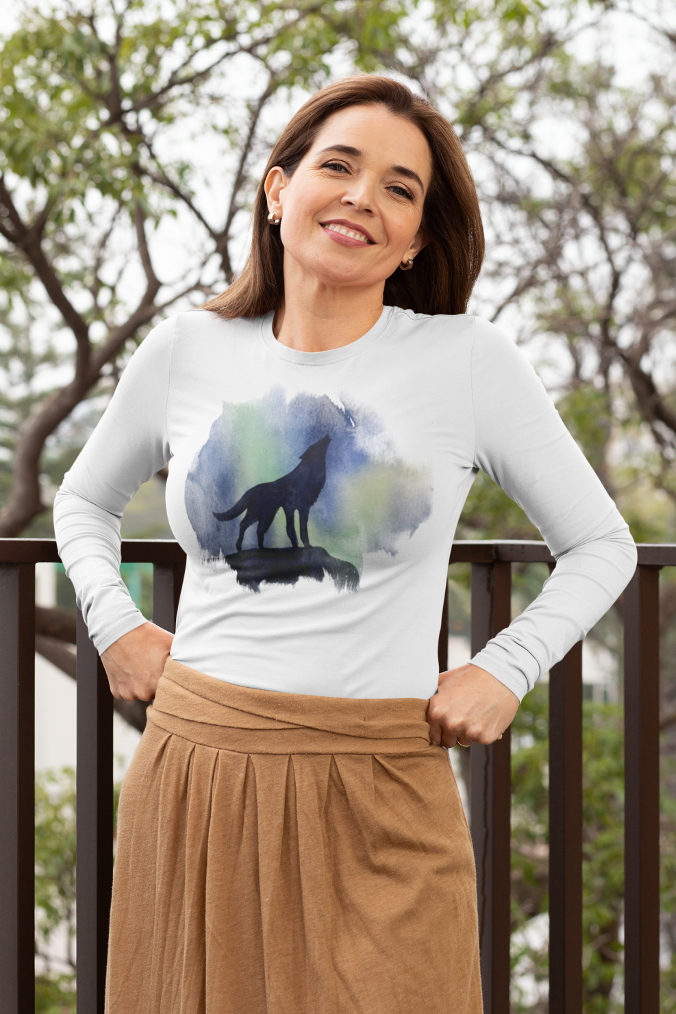 dámské tričko s dlouhým rukávem bilé vlk
