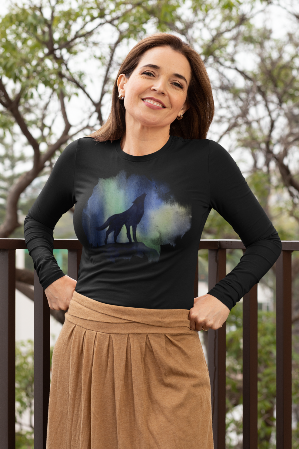 dámské tričko s dlouhým rukávem černé vlk