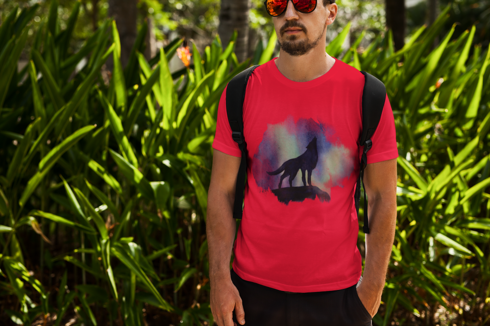 pánské tričko s krátkým rukávem červená vlk