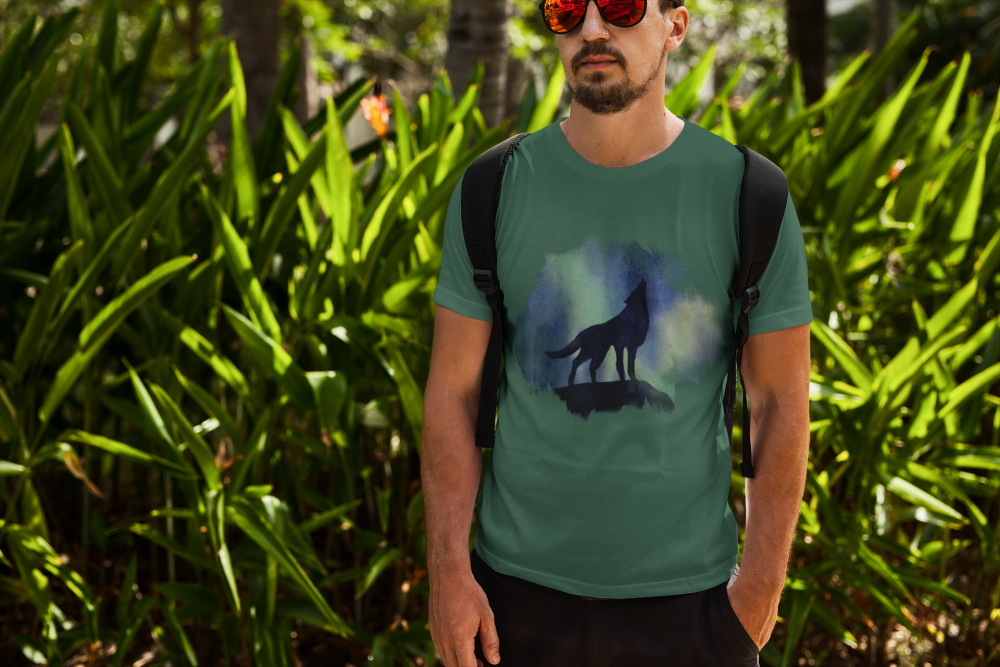pánské tričko s krátkým rukávem lahvově zelená vlk