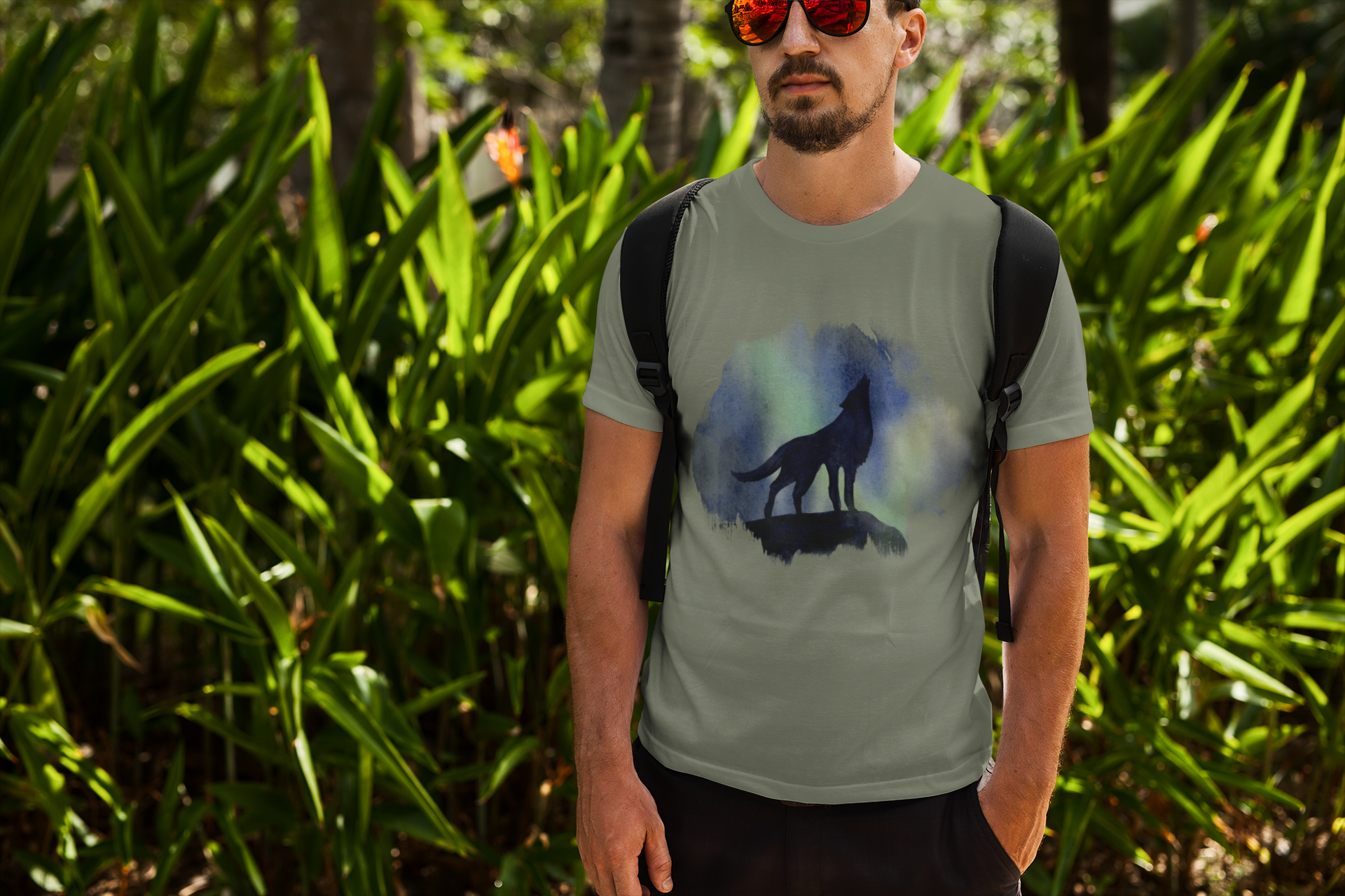 pánské tričko s krátkým rukávem olivová vlk