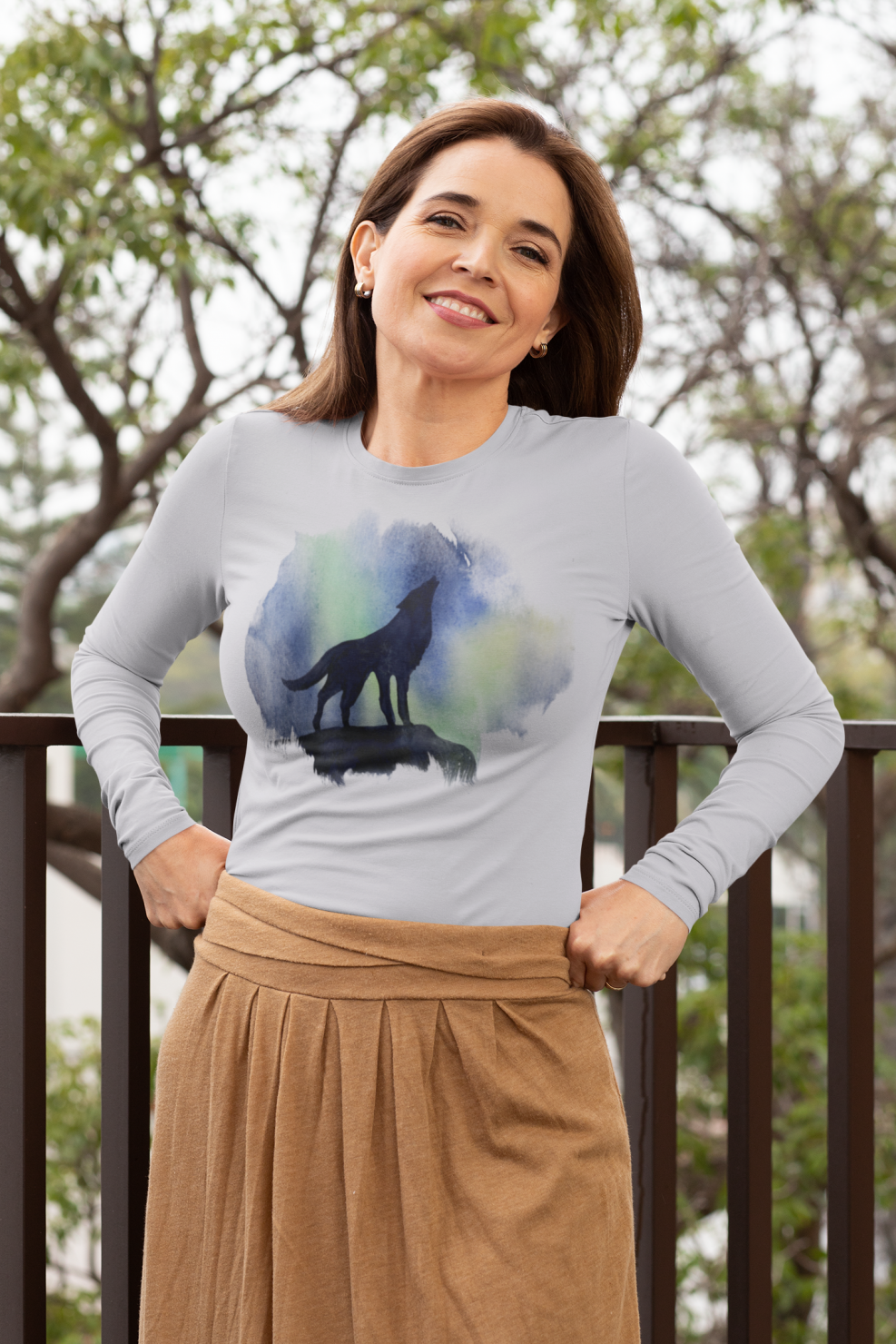 dámské tričko s dlouhým rukávem šedé vlk