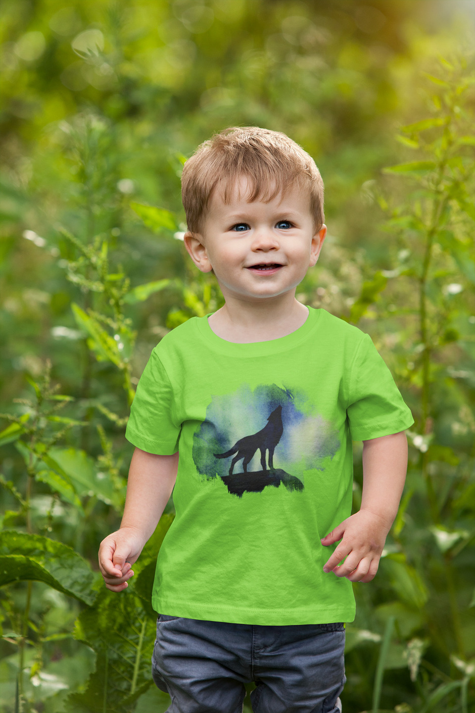 tričko pro nejmenší s krátkým rukávem zelená vlk