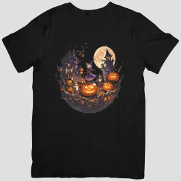 Dětské tričko s krátkým rukávem Halloween Dýně Hrad Čarodějnice