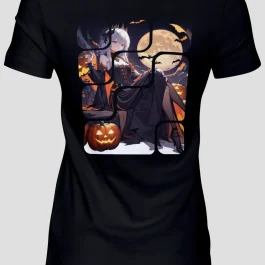 Dámské tričko s krátkým rukávem Halloween Dýně Čarodějka Měsíc