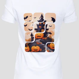 Dámské tričko s krátkým rukávem Halloween Hrad Dýně Netopýři