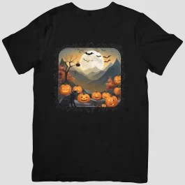 Dětské tričko s krátkým rukávem Halloween Hory Dýně Kočka