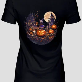 Dámské tričko s krátkým rukávem Halloween Dýně Hrad Čarodějnice