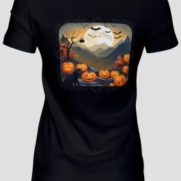 Dámské tričko s krátkým rukávem Halloween Dýně Kočka